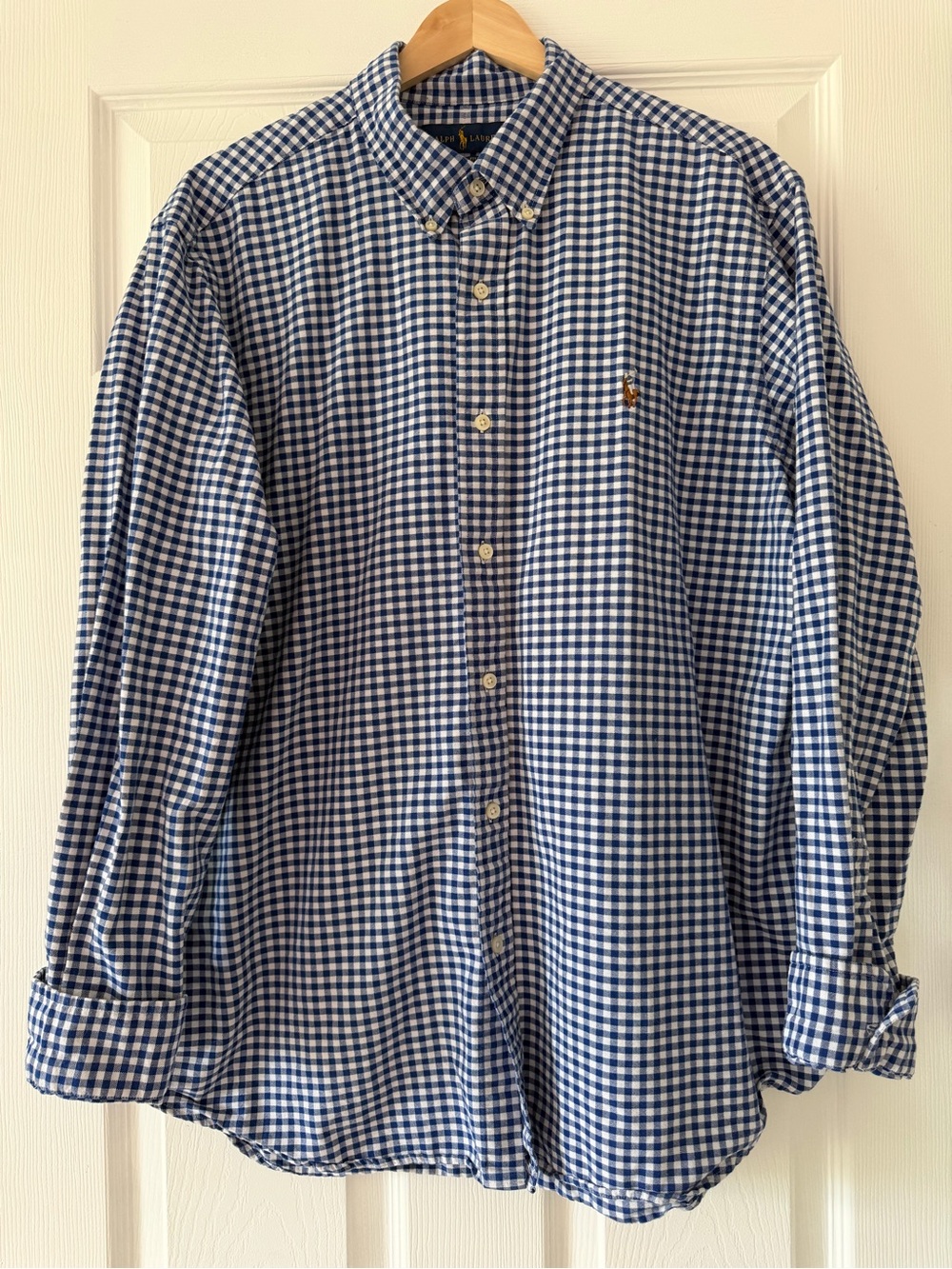Ralph Lauren Blue and White Gingham Button-Down Shirt